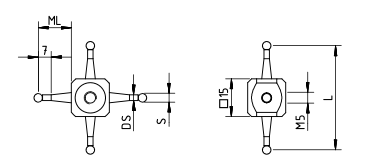 ST5 015 045 RAL - M5 Cube star stylus, 1.5mm dia ruby balls, 45mm long,