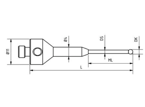SM5 S135 044 SCA - Stepped M5 CMM Stylus 1.35mm Silicone nitride Ball, 44mm Tungsten Carbide Stem, EWL 19mm