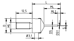 SM5 L05 022  RCA - Long thread, Stepped Micro M5 CMM Stylus 0.5mm Ruby Ball, 22mm Tungsten Carbide Stem, EWL