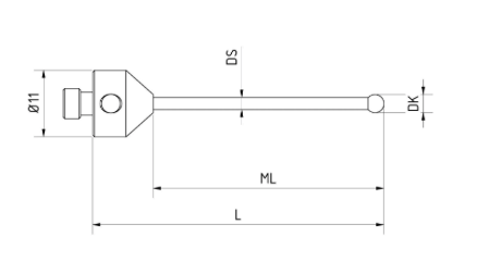 SM5 S10 035 SCA - Stepped M5 CMM Stylus 1 mm Silicone Nitrite Ball, 35 mm Tungsten Carbide Stem, EWL 5mm