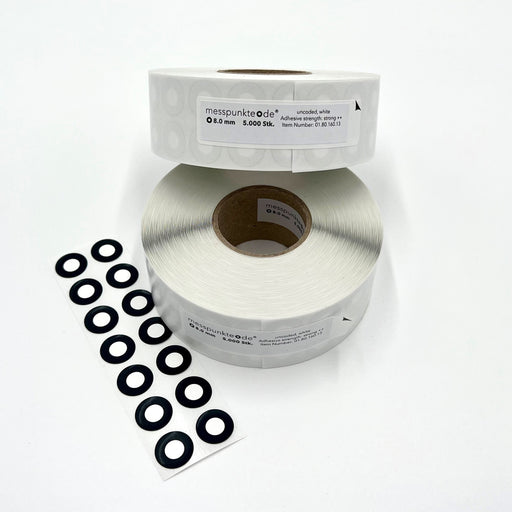 ST 080 5000 STRONG - Standard White/Black Targets - 8.0 mm Diameter - Strong Adhesive - 5000 per Roll