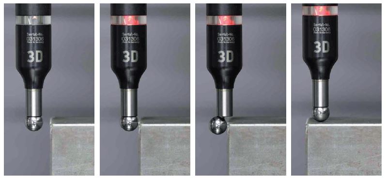 001532000 - Tschorn 3D Precision Edge Finder 20mm Shank, 167mm Reach, 10mm Ball Tip in use in CNC milling machine