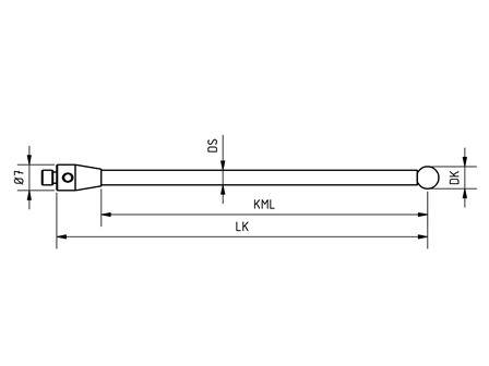 SM4 050 050 RCE - Straight M4 CMM Stylus 5mm Ruby Ball, 50mm Ceramic Stem, EWL 33.5mm - Technical Drawing